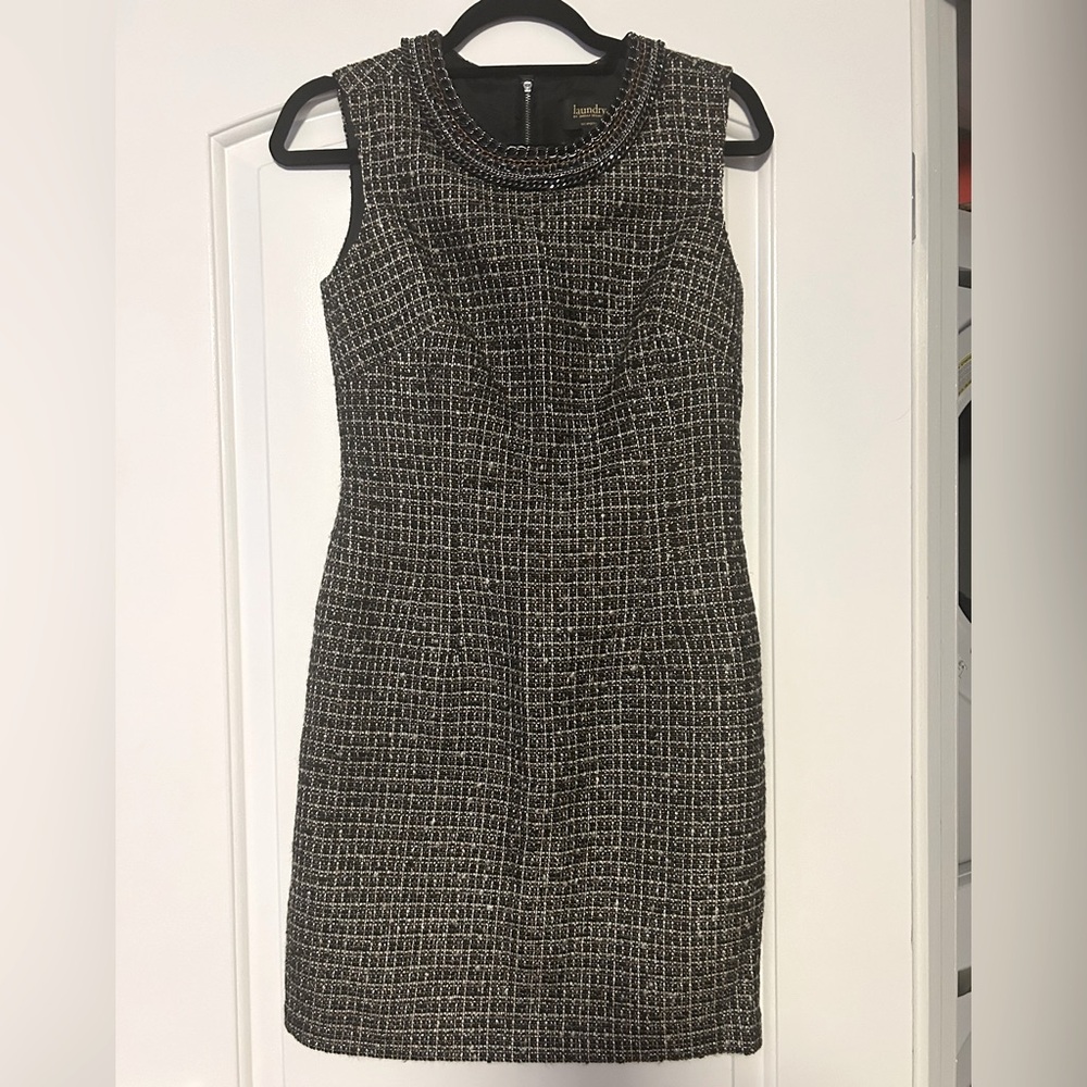 Laundry by Shelli Segal Tweed Dress with embellished neckline
